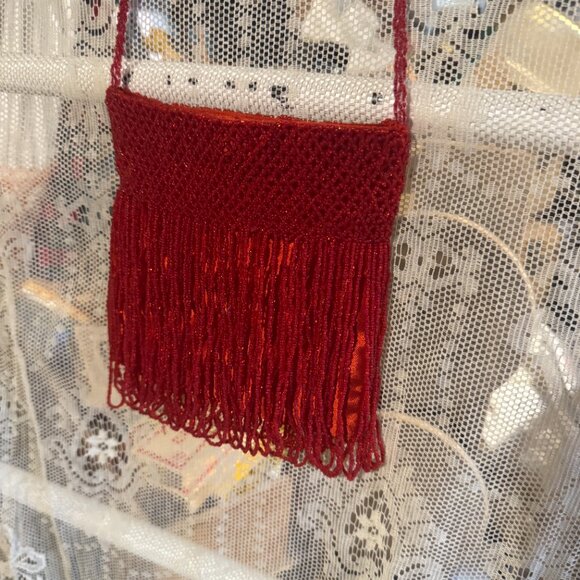 Retro Red Beaded Flapper Purse - Picture 3 of 6